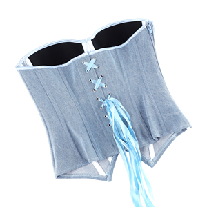 <span class=keywords><strong>Corset</strong></span> bustier en <span class=keywords><strong>jean</strong></span> délavé bleu clair personnalisé, fermeture éclair latérale, décolleté cœur, 14 baleines élastiques, <span class=keywords><strong>top</strong></span> en <span class=keywords><strong>jean</strong></span> amincissant la taille - Product Image 6