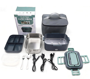Boîte à lunch <span class=keywords><strong>chauffante</strong></span> électrique en acier inoxydable de 2,8 L, 80 W, chauffe-aliments portable USB, 2 récipients, doublure amovible, sans eau - Product Image 1
