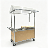 Chariot de vente ambulant en contreplaqué marin avec cadre en aluminium pour extérieur, chariot de vente de nourriture pour la rue avec roues