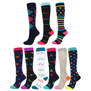 Colorful Compression Socks Men Women Compression Football Sports Nursing Socks 15-20 Mmhg Custom Socks