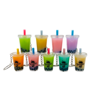Porte-clés Bubble Tea BSBH avec Sable Liquide Mouvant, Porte-clés Lait Kawaii