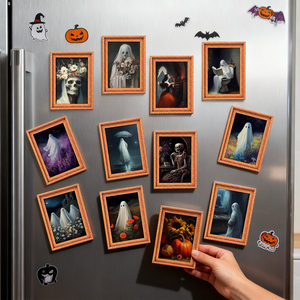Custom Halloween Ghost Wooden Frame Fridge Magnet Set Spooky Home Decoration Retro Skeleton Pumpkin Art Kitchen Ornament - Product Image 1