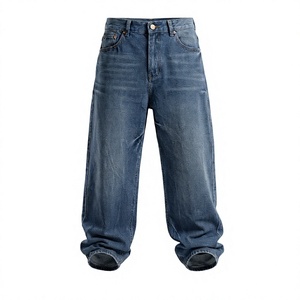 Jeans sur mesure pour homme, tissé uni, taille mi-haute, braguette zippée, broderie, 13oz, coupe ample, délavé à la pierre, sérigraphié - Product Image 1