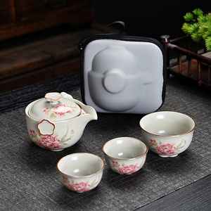 Juego de Té de Viaje, Tetera de Porcelana con 3 Tazas, Diseño Tradicional Portátil para Uso en Exteriores - Product Image 2