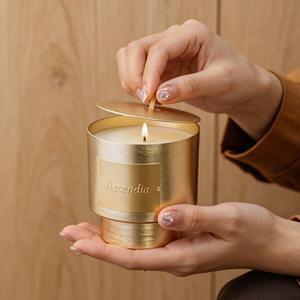 Bougie parfumée Ascendia en cire de soja dans un pot métallique, aromathérapie de luxe, décoration d'intérieur, forme cylindrique, 1 mèche, parfum floral végétal - Product Image 2
