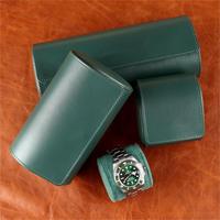 Boîte de voyage pour montres en cuir véritable vert et noir de haute qualité, 3 emplacements, souple, logo personnalisé, fabricant, embossé