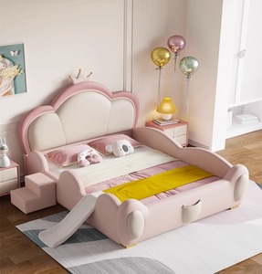 Modern prinsessenbed voor kinderen, populair roze kinderbedset, kinderkamermeubilair, zacht en veilig kinderbed met spijlen - Product Image 2