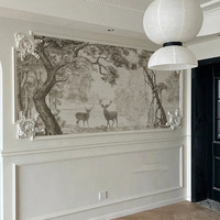Papel Tapiz de Selva Tropical Estilo Francés Americano, Tela de Pared Estilo Nanyang de Mediados de Siglo, Mural Retro de Selva con Ciervos para Fondo de TV