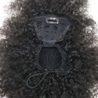 Nouveautés Perruque Courte Noire Femme Afro Cheveux Crépus Frisés Ananas avec Frange Chignon Bouffant et Queue de Cheval à Cordon