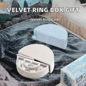 Semicircle Velvet Jewelry <b>Box</b>, Pastel Color Small Jewelry Organizer, Travel Accessory <b>Holder</b> for Rings, <b>Earrings</b> and Pearls - Product Image 2