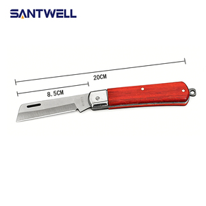 Cuchillo de electricista plegable de acero inoxidable, herramienta manual para pelar cables y cortar cables con mango de madera - Product Image 2