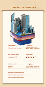 Caja de música DIY de madera con paisaje urbano de Hong Kong, rompecabezas 3D de ciudad con rueda gigante, para ensamblar, antiestrés, artesanía coleccionable, decoración, regalo, juguete - Product Image 6