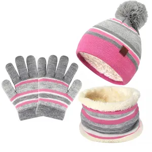 100% Cotton Comfortable Christmas Gifts Winter Knit Sets Warm Kids Winter Scarf Hat And Glove Set