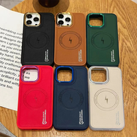 Étui de téléphone en cuir à la mode avec peau de lentille plaquée magnétique Funda de Cuero pour iPhone 15 promax