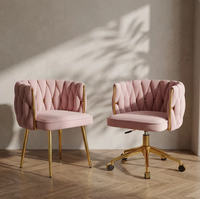 Table de manucure moderne de luxe haut de gamme, ensemble de 2 chaises en velours rose, plateau en marbre, bureau à ongles pour salon de beauté professionnel, mobilier de spa