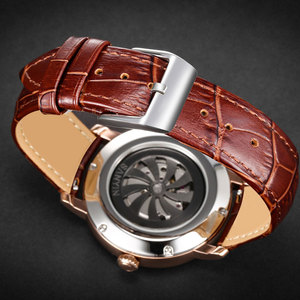Montre pour homme à marque privée, mouvement mécanique automatique Miyota Wandering Hours, acier inoxydable or rose, bracelet en cuir SM1008 - Product Image 4