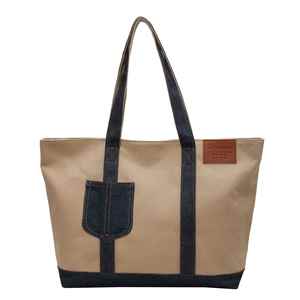 <b>Large</b>-Capacity Crossbody Tote <b>Bag</b> Women Zipper Closure Simple Versatile Contrasting-Color Patchwork <b>Canvas</b> Shoulder <b>Bag</b> - Product Image 2