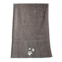Serviette de bain pour animaux de compagnie en microfibre douce, grise, avec empreinte de patte brodée, style rectangulaire simple, pour la salle de bain