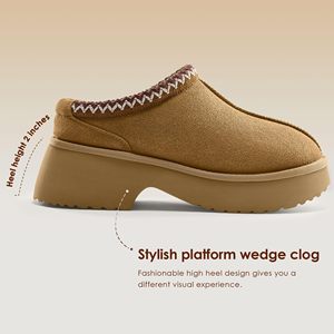YL-25390 plate-forme <span class=keywords><strong>sabots</strong></span> pour femmes confortable daim automne pantoufles avec fourrure chaude doublé sans lacet chaussures extérieur intérieur maison - Product Image 2