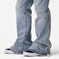DiZNEW Jeans Premium Homme Bleu Clair 14oz, Coupe Évasée, Effet Usé et Déchiré, Logo Personnalisé, Fabricant