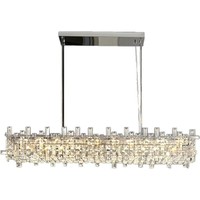 Lustre de luxe en acier inoxydable et cristal K9 de 39,4 pouces, lampe suspendue pour villa, salon, salle à manger, luminaire de comptoir long de style américain