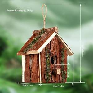 Casa per gli uccelli <span class=keywords><strong>in</strong></span> <span class=keywords><strong>legno</strong></span> rurale con caldo Design appeso impermeabile decorato con muschio e corteccia di albero naturale finitura modello solido - Product Image 4