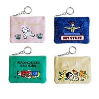 Tas Penyimpanan Dompet Koin Kanvas Bergambar Bordir Kreatif Budaya, Tempat Kartu Multifungsi, Earphone/Lipstik/Kartu Identitas