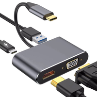 Hub multifonction USB-C 3-en-1 en alliage d'aluminium pour ordinateur portable, téléphone, tablette, avec interfaces 4K HD VGA, USB 3.0, charge PD 100W, conforme RoHS