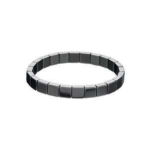 Pulsera de Piedras Negras Geométricas para Hombre, Estilo Retro, Chapada en Titanio, Elástica, con Cuentas de Colores Mixtos, en Capas, de Moda - Product Image 5