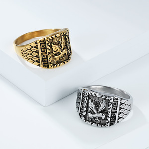 Bague en acier titane à motif d'aigle pour hommes, bijoux à la mode Punk, cadeau, Design géométrique, couleur or - Product Image 1
