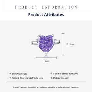 Top Selling Jewelry Women 2026 <b>Copper</b> 12*12mm Heart Cut Purple Cubic Zirconia <b>Necklace</b> Rings Earrings Jewellery Set - Product Image 2