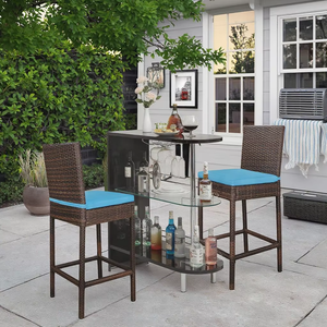 Table de bar de cuisine <span class=keywords><strong>haute</strong></span> en osier blanc et chaises Ensemble de bar en rotin nordique pour comptoir extérieur Tabourets de bar Chaises de bar - Product Image 2