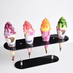OEM ที่กําหนดเอง Plexiglass อะคริลิคที่วางแก้วไอศกรีมชั้นวางท็อปปิ้งกรวยยืนแสดง