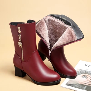 2026 Factory Wholesale Mid-Calf <strong>Boots</strong> - <strong>Burgundy</strong> Faux Fur Warm for Elderly <strong>Women</strong> Mother's Winter Shoes - Product Image 3