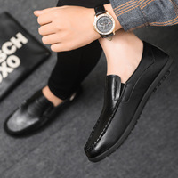 Chaussures à enfiler pour hommes en cuir PU moulé par injection, bout rond, noires, pour un usage quotidien, décontractées, écologiques