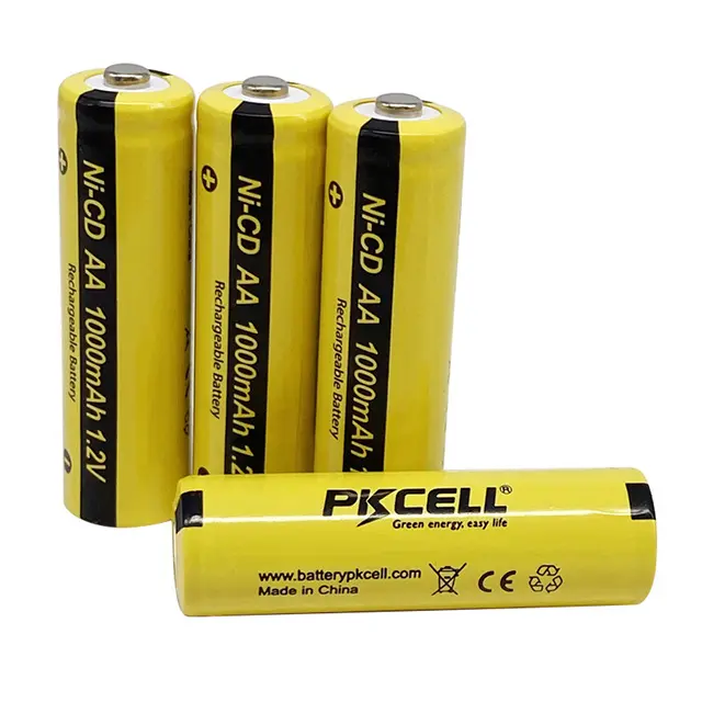 Batería recargable de níquel cadmio AA, 1,2 V, 1000mAh, tamaño de celda, NiCd, aa, con tapa de metal