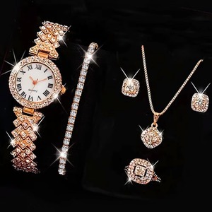 Nouvel ensemble de montres-bracelets de luxe Drioshipping avec diamants, montre à quartz pour femme, ensemble exquis de cinq pièces - Product Image 4