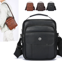 Tas Selempang PU Fashion Pria Anti Air Multi-Saku Vertikal Tas Selempang Bahu dengan Kantong Ritsleting Depan Belakang untuk Perjalanan