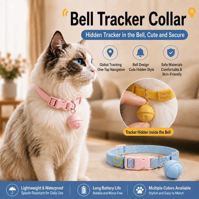 GPS Tracker for Cats & Dogs-Mini Anti-Lost Collar with Long Battery Life IP67 Waterproof 4G/5G/WiFi Hidden Bell Design