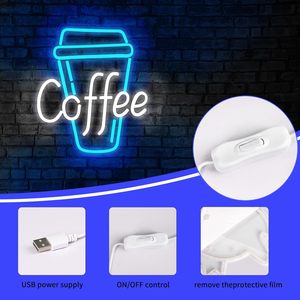 Letrero de Neón de Café, Rectangular, para Montar en la Pared, Luz LED de Color Azul Café, Efecto Constante, Fácil Instalación, 25000 Horas de Duración - Product Image 4