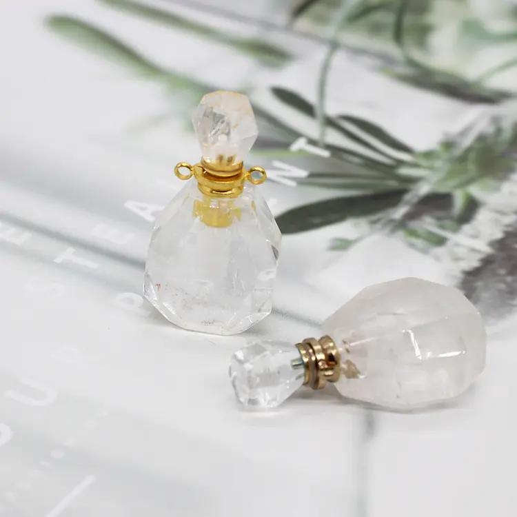 Collier de bouteille d'huile essentielle de Quartz clair de pierres naturelles, MIni collier de parfum en cristal blanc, pendentif de bouteille