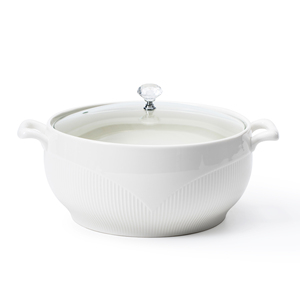 Marmite de cuisine en porcelaine texturée de bonne qualité, 2,5 L, grande soupière à relief, pot à soupe en céramique à double anse avec couvercle en verre - Product Image 2