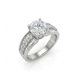 Anillo de Boda Personalizado de Plata Chapada en Oro de 14k con Diamante Redondo de 2.00 Quilates, Cultivado en Laboratorio, Corte Brillante, Calidad VVS-VS, para Fiesta - Product Image 1