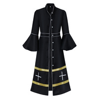 Robe de prêtre, vêtements de clergé, polyester mat, broderie dorée, imprimé, soutane, costume de cosplay, robe maxi de chœur, liturgique, pasteur