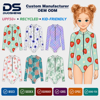 Maillot de bain une pièce à manches longues pour filles, imprimé fraises, avec fermeture éclair sur le devant, protection solaire UPF 50+, vente en gros de maillots de bain pour enfants