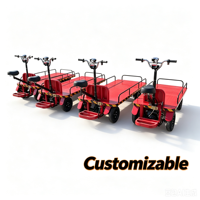 Chariot à plateau électrique avec barrières métalliques amovibles, 4 roues, conduite arrière, pour le transport de bétail et de légumes en ferme, personnalisable