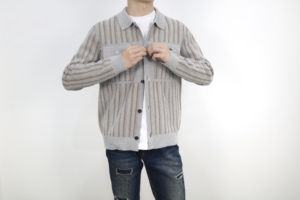 Autumn Breathable Latest Design Lapel Neck Striped Long Sleeve Single Button Chest Pockets <b>Knit</b> <b>Cardigans</b> Sweater for <b>Men</b> - Product Image 5