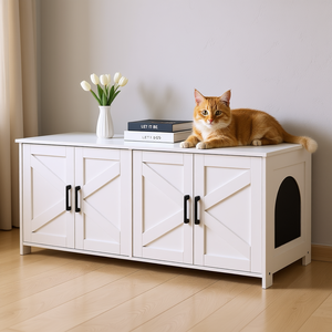 Meuble pour litière de chat en bois blanc, 47,2 pouces, enclos dissimulé avec espace intérieur de 100 L pour litière de chat - Product Image 2