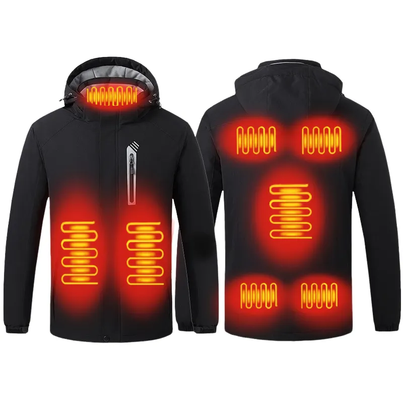 Jaket pemanas 12V jaket pemanas listrik, jaket penghangat Badan musim dingin dengan 5 zona pemanas bahan bakar baterai yang dapat dilepas
