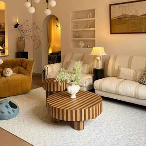 Juego de Mesa de Centro Redonda de Madera Contrachapada de Parqué, Directo de Fábrica, Mesas Nido Modernas de Dos Niveles, Tablero de Madera Sólida Multicapa - Product Image 4